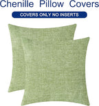 CaliTime Throw Pillow Covers Decorative 16 X 16 Inches Pack of 2 Cozy Chenille Cushion Case for Couch Sofa Bed Living Room Home Sage Green