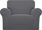 Easy-Going Stretch Chair Sofa Slipcover 1-Piece Couch Sofa Cover Furniture Protector Soft with Elastic Bottom for Kids, Pet. Spandex Jacquard Fabric Small Checks (Chair, Gray)