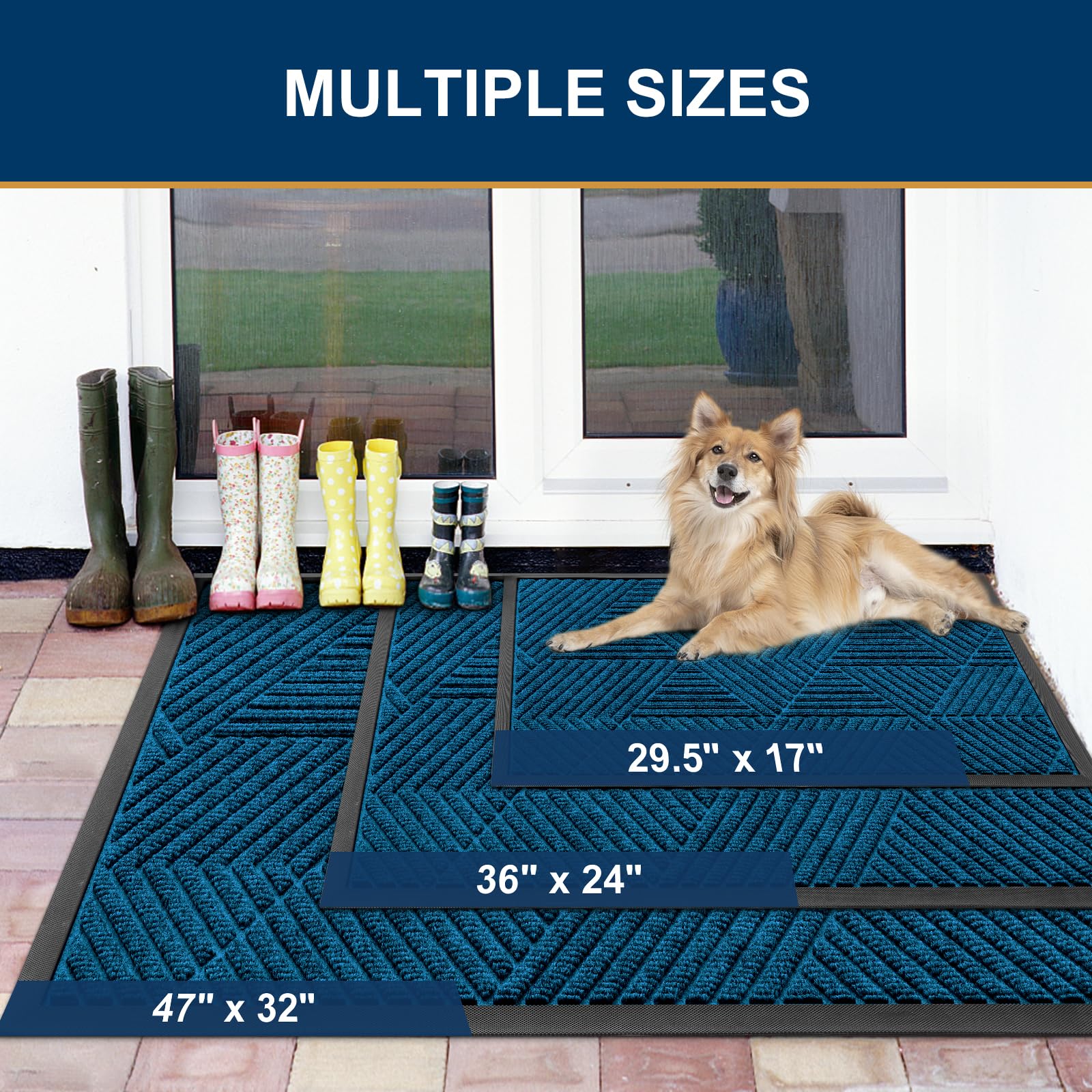 Smiry Front Door Mat Outside Entrance, Low Profile Rubber Doormat, 47x32