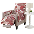 Great Bay Home Reversible Patchwork Recliner Cover - Washable Slipcover Furniture Protector with Elastic Straps - Perfect for Kids & Pets - Box-Stitched Detail (Burgundy)