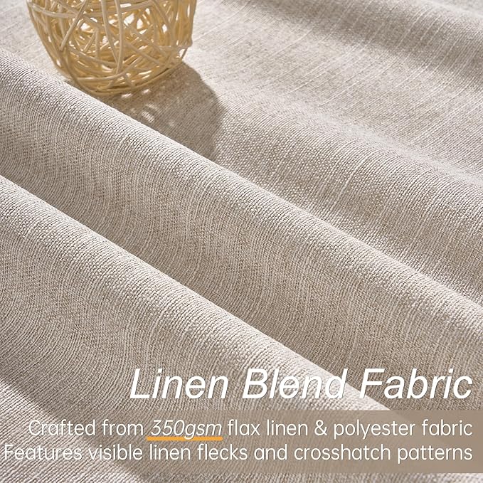 Topfinel 95 Inches Long Blackout Natural Linen Curtains for Bedroom Rustic Brown Pinch Pleat Sound Blocking Curtains Boho Farmhouse Lined Drapes 2 Panels for Living Room Sliding Door