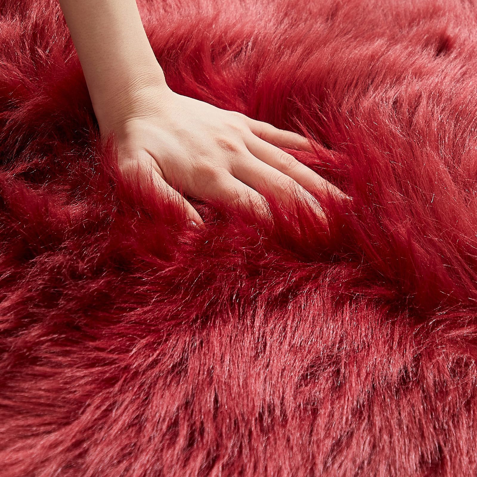 AMTOVO Faux Fur Rug, Burgundy Ultra Soft Fluffy Shag Sheepskin Rug, 2 x 6 ft Runner Area Rugs for Bedroom Sofa Throw Cushion Room Decor, Rectangle