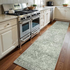 Washable 3x12 Runner Rug - Non-Slip Vintage Runner Rug for Entryway Low-Pile Medallion Long Rugs for Hallway Waterproof Traditional Runner Rugs Indoor Thin Rug for Kitchen (Muted Sage Green)