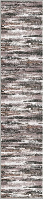 Lansny Modern Abstract Runner Rug 2.6x12, Dark Light Brown White Washable Long Kitchen Runner Non-Slip Soft Hallway Rug Runner Thin Print Faux Wool Carpet for Entryway Bedroom Laundry Room Indoor