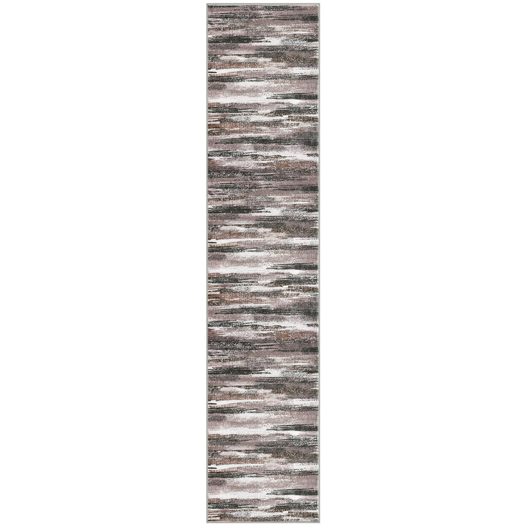 Lansny Modern Abstract Runner Rug 2.6x12, Dark Light Brown White Washable Long Kitchen Runner Non-Slip Soft Hallway Rug Runner Thin Print Faux Wool Carpet for Entryway Bedroom Laundry Room Indoor