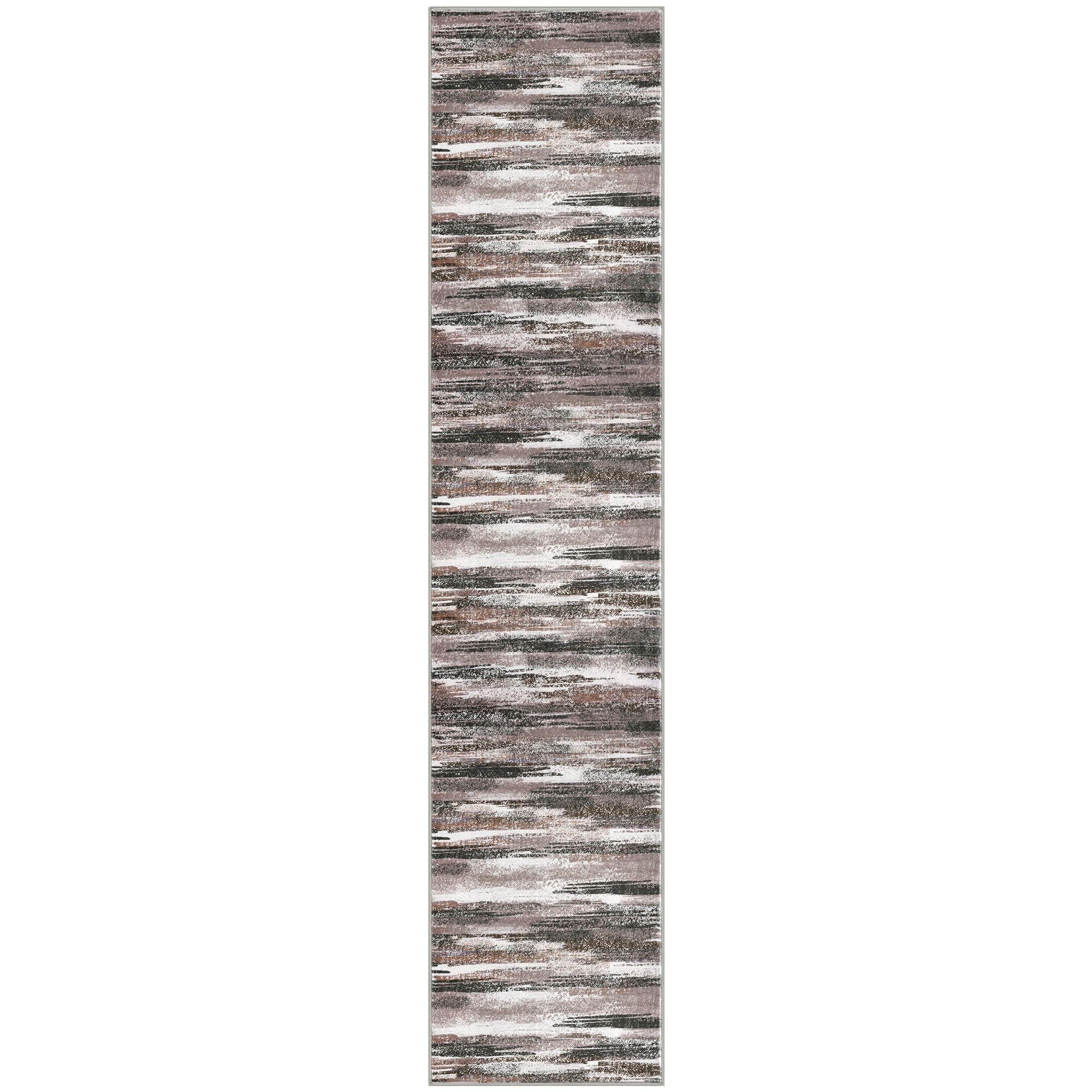 Lansny Modern Abstract Runner Rug 2.6x12, Dark Light Brown White Washable Long Kitchen Runner Non-Slip Soft Hallway Rug Runner Thin Print Faux Wool Carpet for Entryway Bedroom Laundry Room Indoor