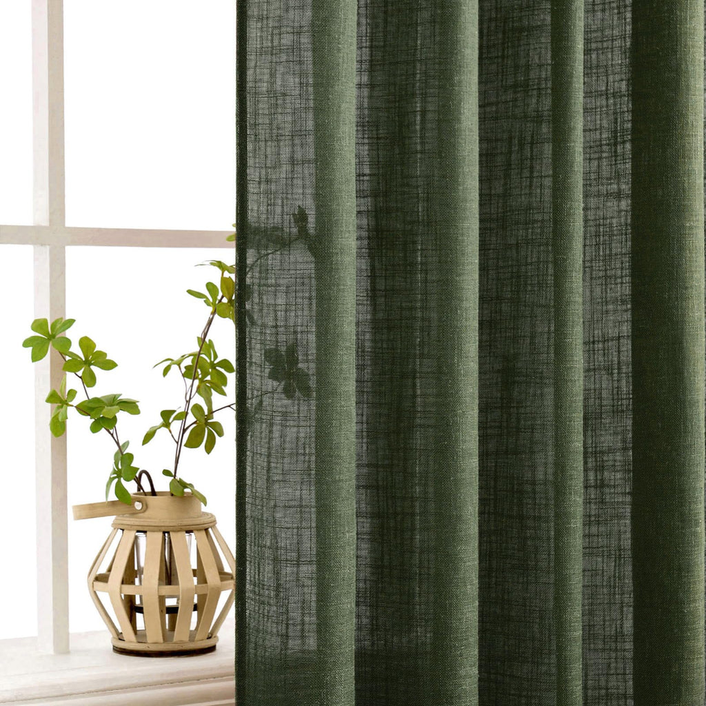 MIULEE Olive Green Linen Curtains 42x84 Inch Length 2 Panels for Bedroom