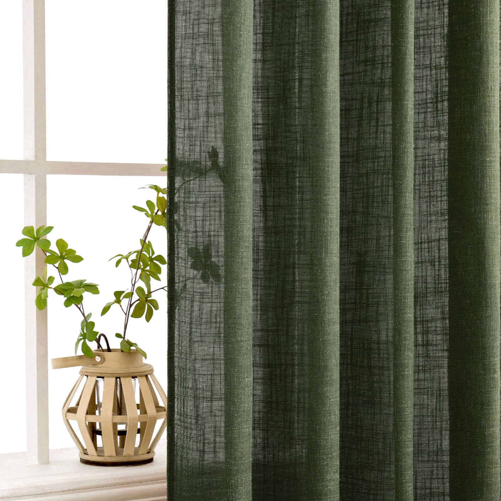 MIULEE Olive Green Linen Curtains 52x72 Inch Length for Bedroom Living Room