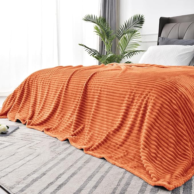 BEDELITE Ribbed Jacquard Burt Orange King Size Blanket for Bed, 108x90 Inch