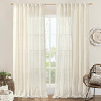 LAMIT Extra Wide Linen Curtains for Bedroom, Natural Cream Ivory Light Filtering Faux Linen Textured Panels Semi Sheer Back Tab and Rod Pocket Boho Drapes for Living Room, 2 Panels, 60 x 84 Inch