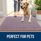 OLANLY Dog Door Mat for Muddy Paws 70x35, Absorbs Moisture and Dirt, Absorbent Non-Slip Washable Doormat, Quick Dry Chenille Mud Mat for Dogs, Entry Indoor Entryway Carpet for Inside Floor, Deep Plum