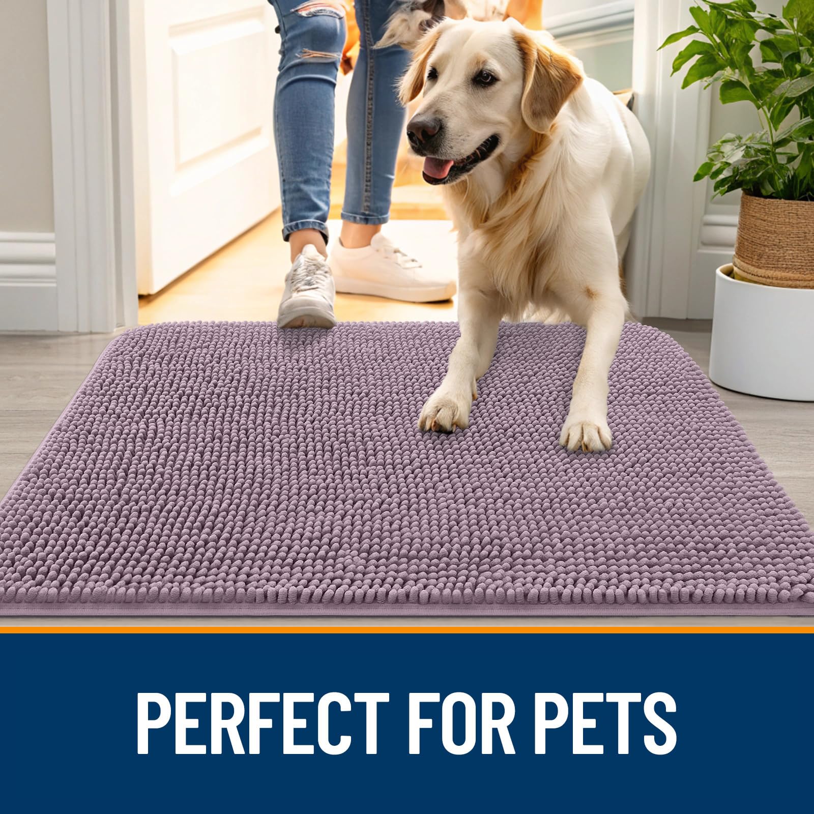 OLANLY Dog Door Mat for Muddy Paws 34x21, Super Absorbent Chenille Mud Mat