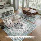 Area Rugs 5'x7' Washable Non-Slip, Floral Vintage Distress Print Pattern Medallion Carpet for Living Room Bedroom Dining Room, Green Navy Blue White Red Teal Colorful