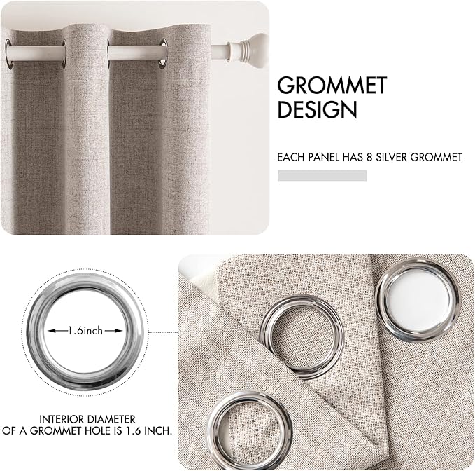 MIULEE 100% Blackout Linen Curtains for Bedroom 52x96 Inches Khaki