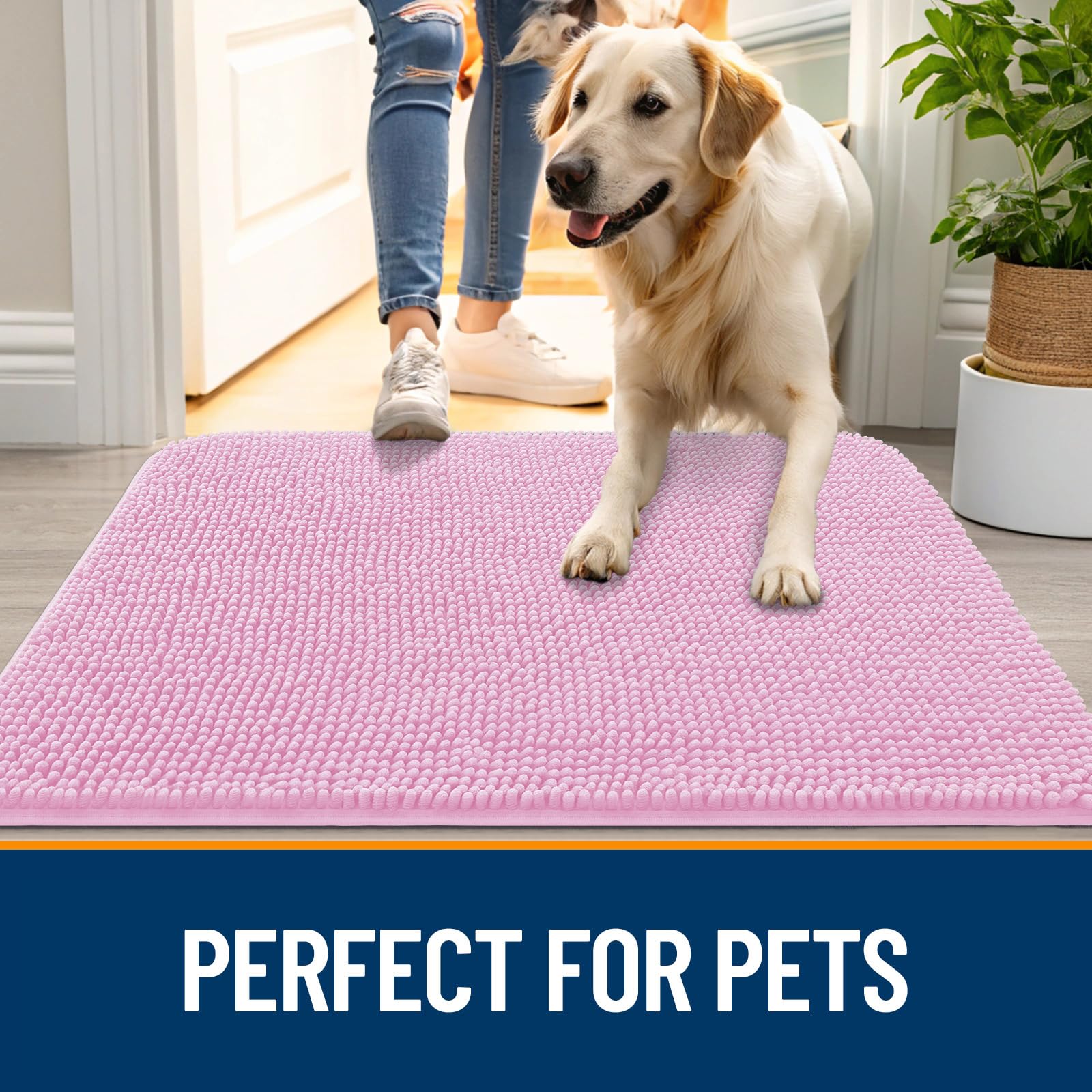 OLANLY Dog Door Mat for Muddy Paws 48x30, Super Absorbent Chenille Mud Mat