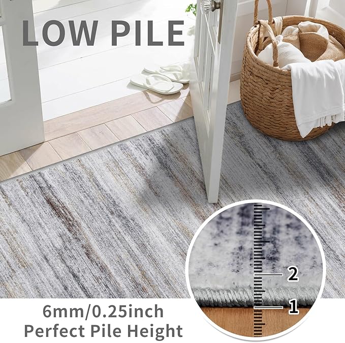 2x10 Washable Runner Rugs for Hallway: Easy-to-Clean Abstract Runners for Entryway Kitchen Dining Room- Stain and Water Resistant Rugs with Non-Slip Backing - Soft Low-Pile Carpet Beige Grey