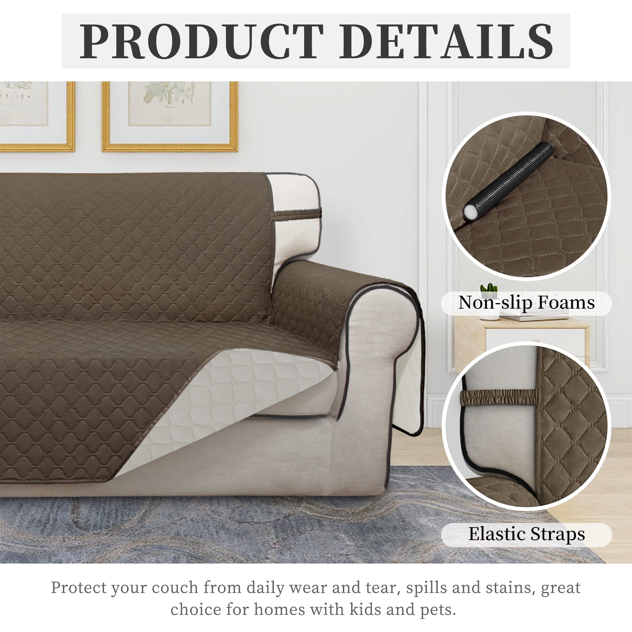ISSUNTEX Double Protection 100% Waterproof Loveseat Sofa Covers for Living Room, Couch Covers for 2 Cushion Couch Sofa, Reversible Furniture Protector Sofa Cover for Dogs (Loveseat, Camel/Ivory)