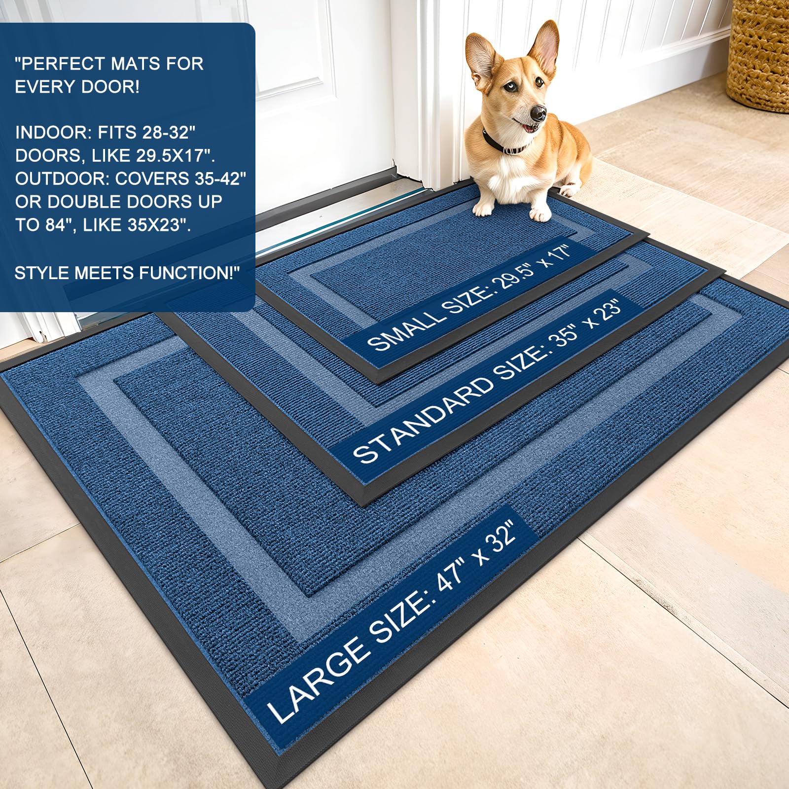 OLANLY Front Door Mat Outside 47x32, All-Season Heavy-Duty Rubber Doormat
