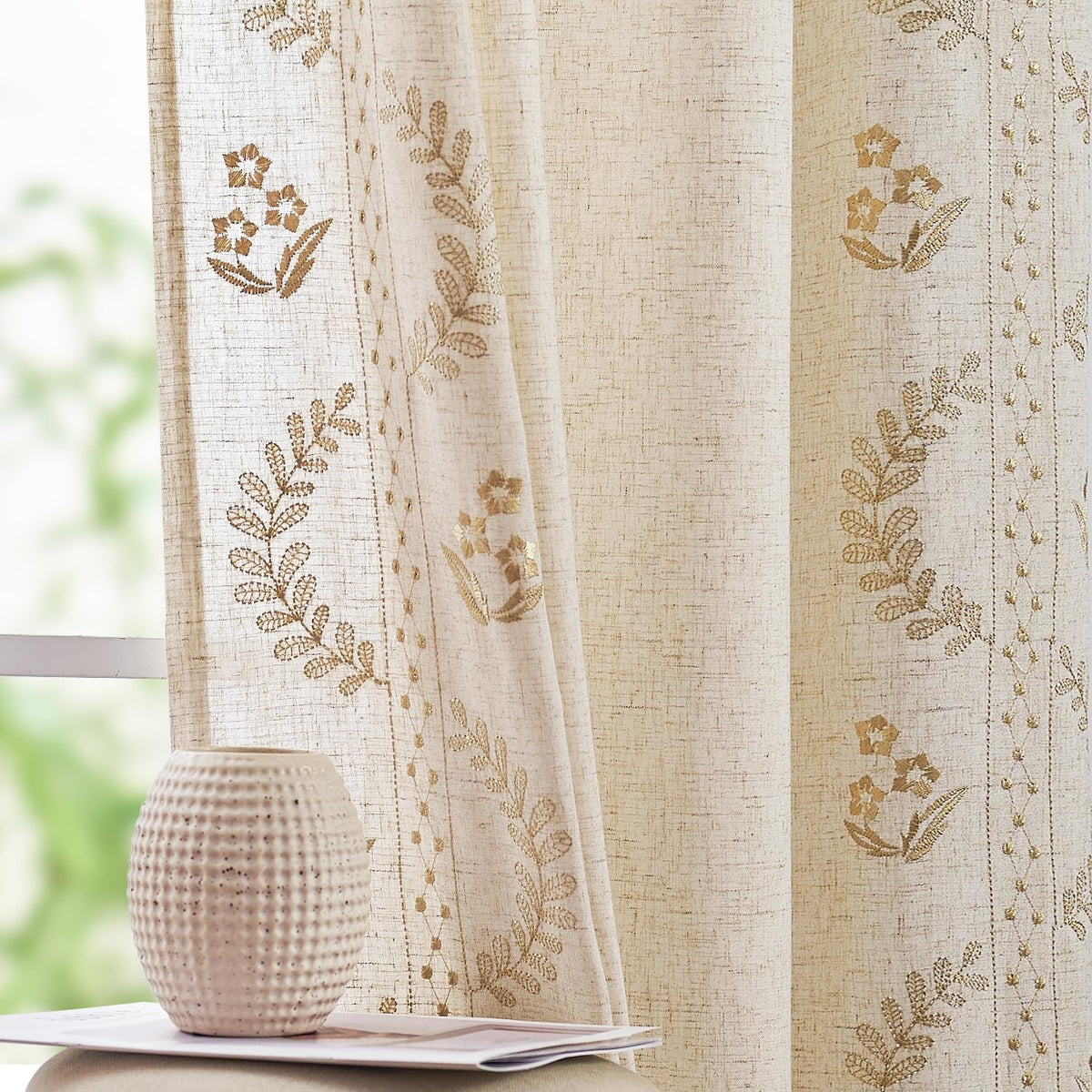 jinchan Floral Linen Curtains 84 Inch Farmhouse Back Tab 2 Panels