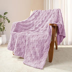 Exclusivo Mezcla Fleece Throw Blanket for Couch,Super Soft and Warm Lightweight Checkered Pattern Blanket for All Seasons, 50x60 Inches, Light Purple