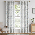 jinchan Linen Floral Curtains for Living Room 84 Inch Length Blue Printed Flower French Country Curtain Farmhouse Cottage Core Toile Curtains Back Tab Light Filtering Window Drapes Set 2 Panels