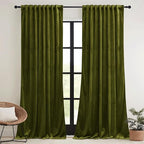 RYB HOME Moss Green Velvet Curtains 63 inches with Hook Belt, Soft Fabric Room Darkening Thermal Insulated Luxurious Home Decor Curtains for Living Room Bedroom, W 42" x L 63", 2 Panels Set