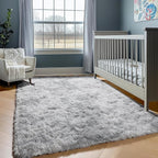 ONASAR 8x10 Area Rugs for Living Room, Tie-Dyed Light Grey Large Fluffy Shag Bedroom Rug, Soft Plush Thick Shaggy Big Floor Carpet for Kids Boy and Girls Teen Dorm Nursery Indoor Home Decor