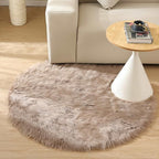 Goolela Beige Round Rug 4ft Fluffy Sheepskin Faux Fur Rug for Bedroom Bedside Living Room Fuzzy Furry Circle Carpet