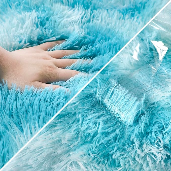 Tie-Dyed Sky Blue 2x8 Machine Washable Runner Rugs for Hallway Soft Fluffy Shaggy Bedside Rugs for Bedroom Living Room Indoor Floor Carpet for Kids Girls and Boys Nursery Rooms Home Decor Aesthetic