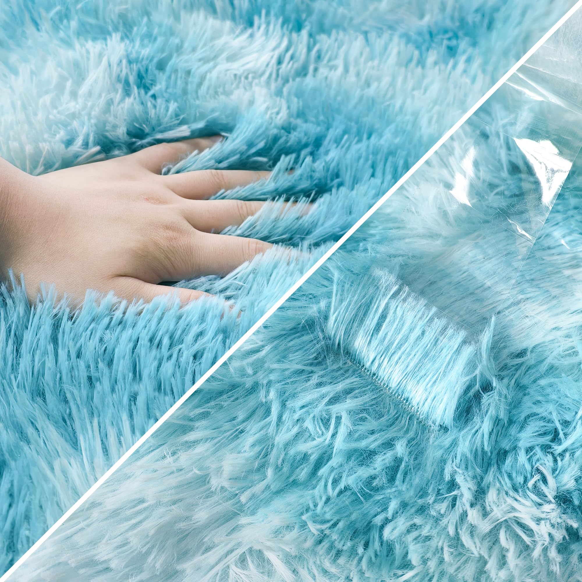 Tie-Dyed Sky Blue 3x10 Machine Washable Runner Rugs for Hallway Soft Fluffy Shaggy Bedside Rugs for Bedroom Living Room Indoor Floor Carpet for Kids Girls and Boys Nursery Rooms Home Decor Aesthetic