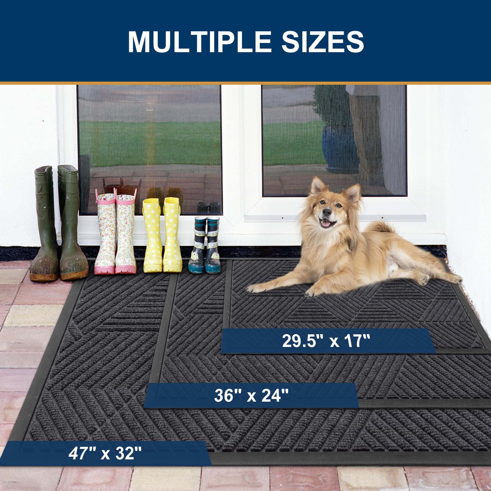 Smiry Front Door Mat Outside Entrance, Low Profile Rubber Doormat, 47x23