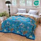 MSGKV Boho Throw Blanket for Bed 60"x80" Cotton Couch Blanket with Floral and Bird Spring Breathable Lightweight Farmhouse Twin Size Decorative Blankets for Sofa Muslin All Seasons