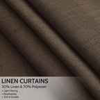 Nanspring Chocolate Linen Curtains 84 Inch Length 2 Panels Set for Living Room Back Tab Light Filtering Semi Sheer Curtain for Bedroom Farmhouse Drapes, 52x84 Inch, 2 Panels