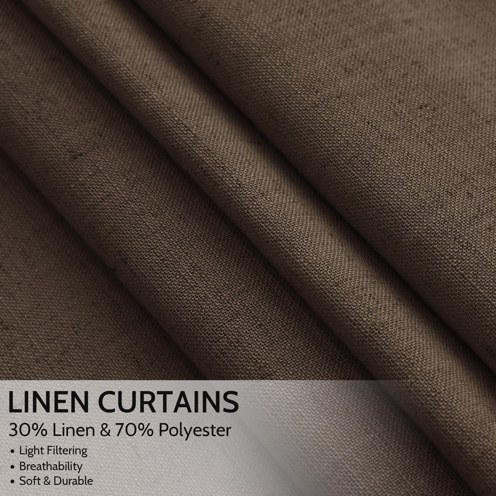 Nanspring Chocolate Linen Curtains 84 Inch Length 2 Panels Set for Living Room Back Tab Light Filtering Semi Sheer Curtain for Bedroom Farmhouse Drapes, 52x84 Inch, 2 Panels