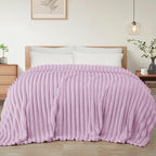 Exclusivo Mezcla Twin Size Flannel Fleece Blanket, Super Soft Striped Jacquard Bed Blanket, Lightweight Fuzzy Cozy for All Seasons, 60x80 Inches, Lilac Purple