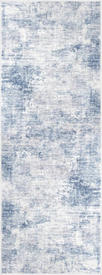 IOHOUZE Abstract Runner Rug 3x8 Ft Washable Runners for Hallways, Non Slip Kitchen Runner Printed Faux Wool Entryway Runners Indoor, Modern Abstract Floor Carpet for Hall Bedroom, Light Blue Grey