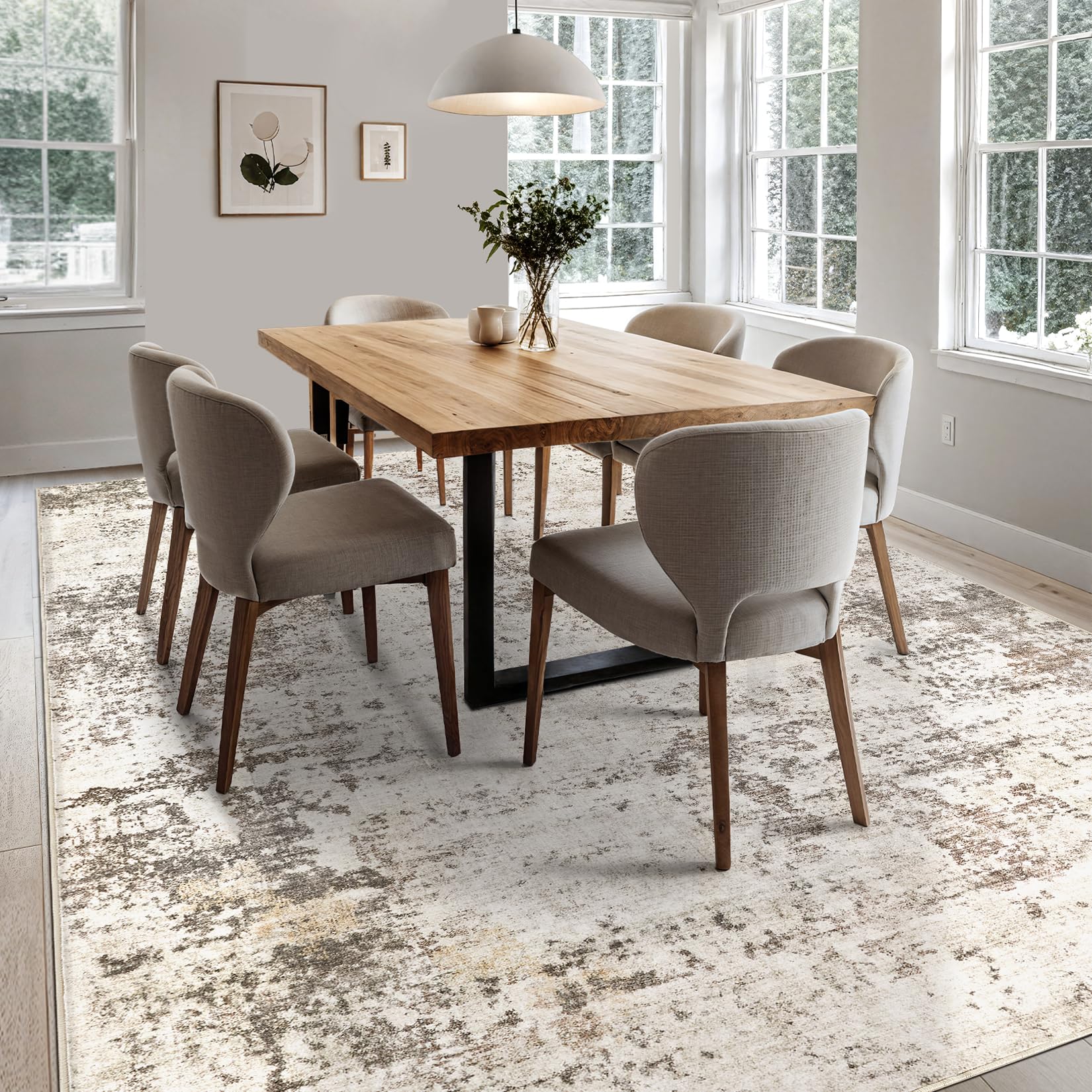 UERMEI 5x7 Area Rug Living Room Rugs - Washable Neutral Modern Abstract Soft Thin Large Rug Indoor Floor No Slip Rug Carpet for Bedroom Under Dining Table Home Office Decor - Dark Brown