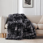 COOVA Faux Fur Throw Blanket for Couch, Cozy Soft and Fuzzy Plush Rabbit Fur Bubble Blanket for Sofa Bedroom Living Room, 60x80 Inches Tie Dye Black