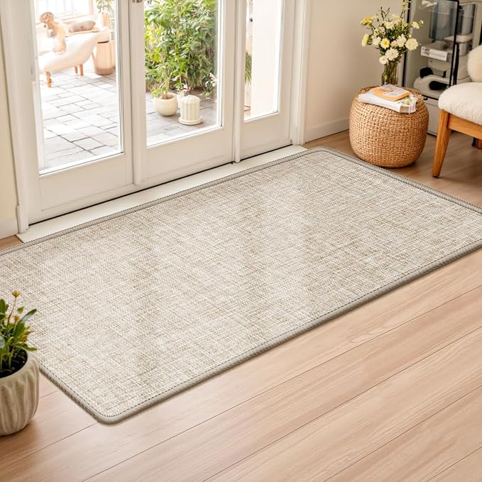 LEKEEPGO Ultra Thin Indoor Door Mat 24"x47", Non Slip Door Mat, Khaki