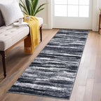 Lansny Modern Abstract Runner Rug 2x6, Black Grey Washable Entryway Runner Non-Slip Soft Hallway Rug Runner Thin Print Faux Wool Carpet for Kitchen Bedroom Laundry Room Indoor