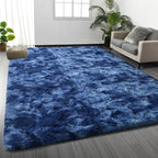 Deerhoo Large Shag Area Rugs 6 x 9, Tie-Dyed Plush Fuzzy Rugs, Navy Blue