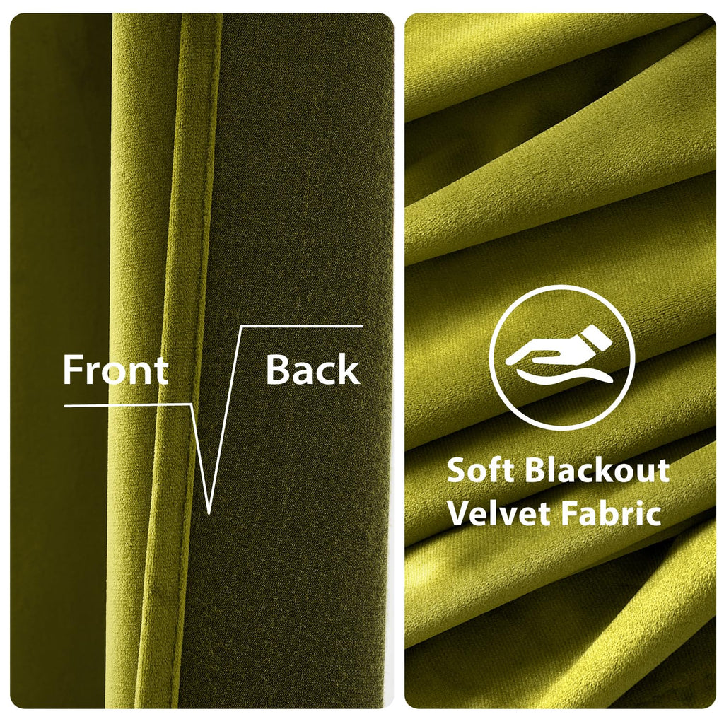 MIULEE Velvet Curtains Light Olive Green 52 x 90 Inch Length Set of 2