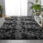 Deerhoo Large Shag Area Rugs 5 x 8, Tie-Dyed Plush Fuzzy Rugs for Living Room, Ultra Soft Fluffy Furry Rug for Bedroom, Indoor Carpet Nursery Rugs for Kids Room Home Decor, Dark Grey