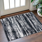 KOZYFLY Modern Abstract Small Area Rugs, 2x3 Washable Kitchen Rug Non-Slip Soft Small Bathroom Rug, Black Navy Blue Grey Striped Entryway Rugs Faux Wool Doormat for Bedside Entrance Bedroom Sink