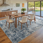 10x14 Washable Area Rug for Living Room Bedroom: Non-Slip Modern Blue Gold