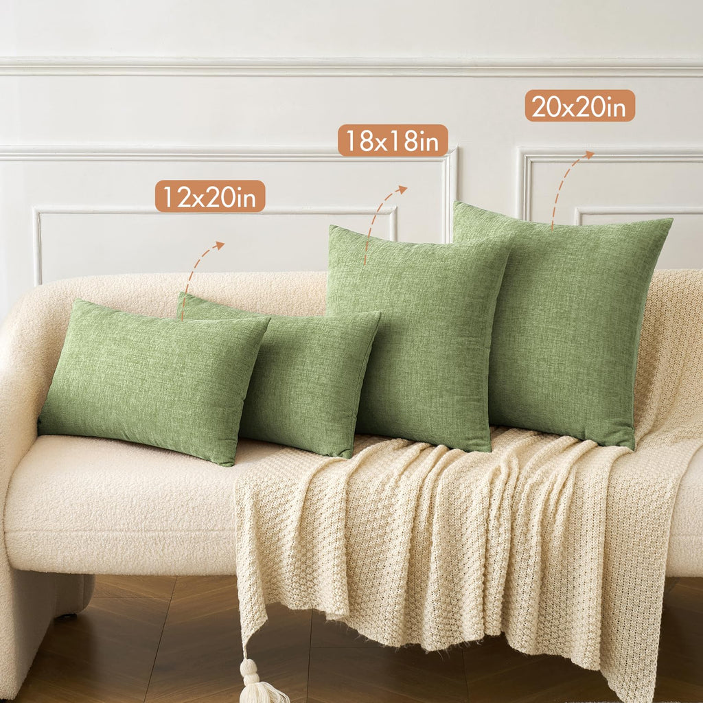 MIULEE Soft Chenille Lumbar Throw Pillow Covers Sage Green 12x20 Pack of 2