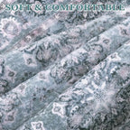 SERISSA 3x5 Boho Floral Area Rugs for Bedroom, Washable Kitchen Rugs Non-Slip, Ultra Soft Print Distressed Vintage Blue Grey Entry Rug Low-Pile Throw Rug Carpet for Bedroom Living Room Dorm Decor