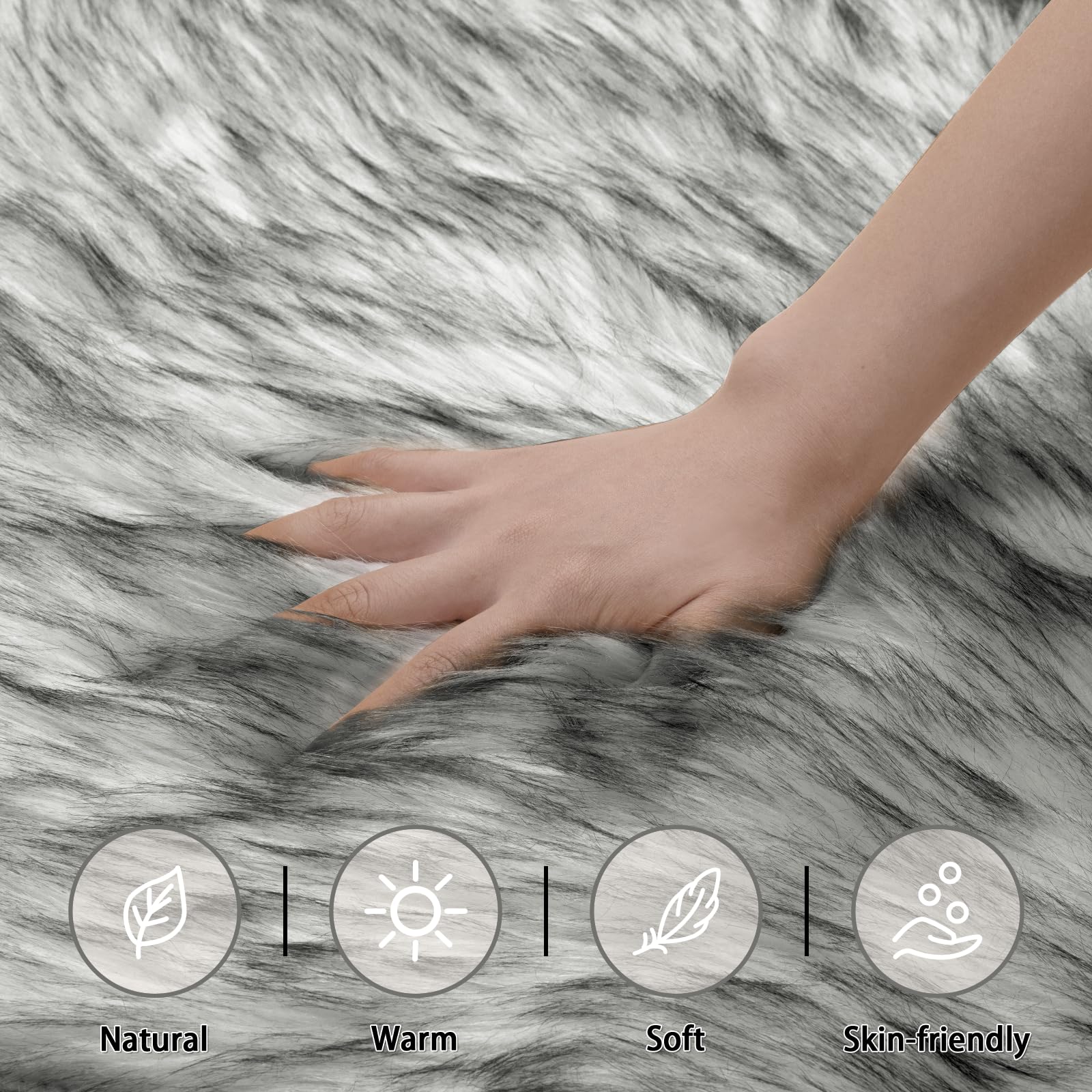 Ciicool Faux Sheepskin Rugs Soft Faux Fur Rug White Gradient Sliver Black
