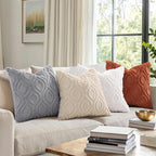decorUhome Throw Pillow Covers 20x20 Inch Set of 2, Soft Plush Faux Wool Cream White Solid Couch Pillow Covers, Accent Farmhouse Neutral Square Pillow Cases for Sofa Bed Living Room