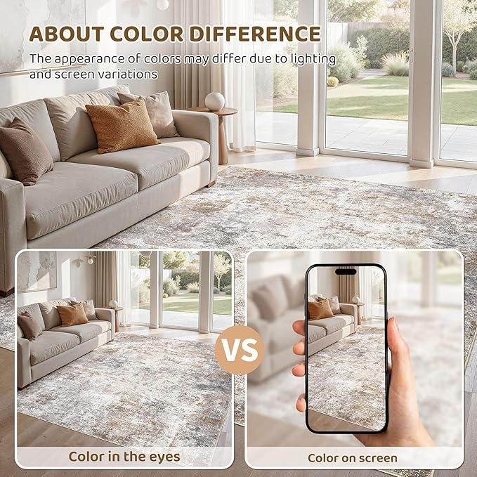 UERMEI 5x8 Area Rug Living Room Rugs Washable Neutral Brown Grey Carpet